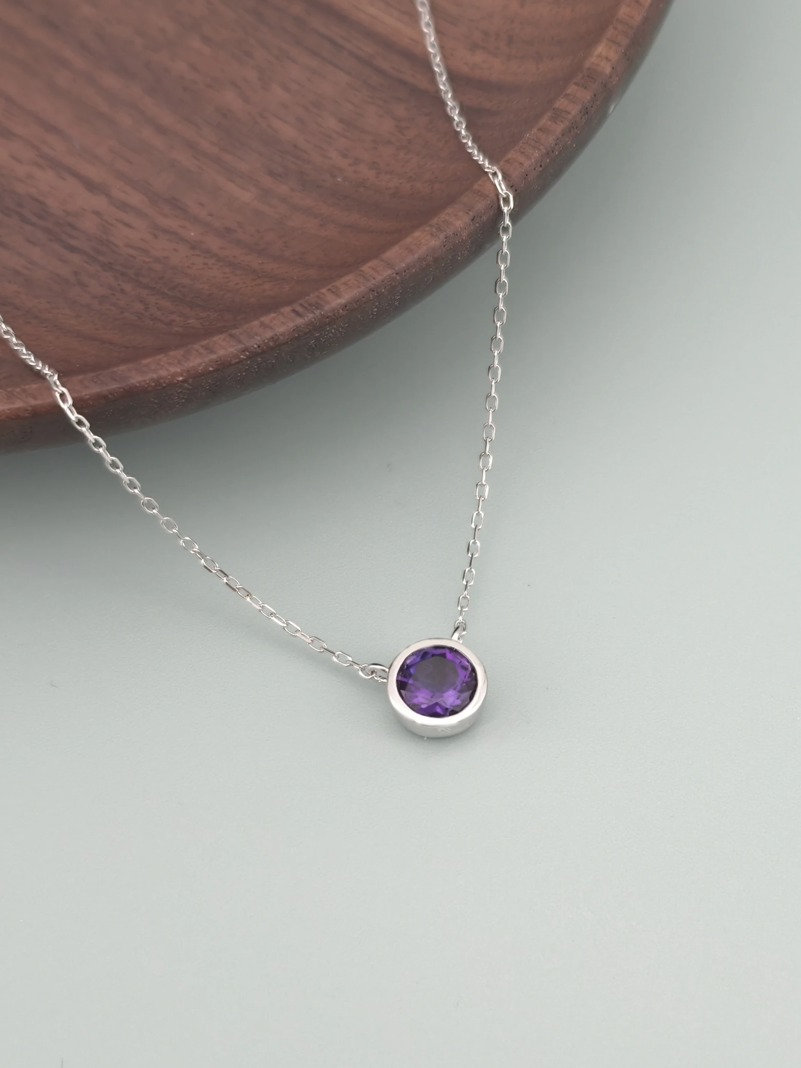 Collier Pendentif Solitaire Améthyste Naturelle Sertissage Clos Argent 925
