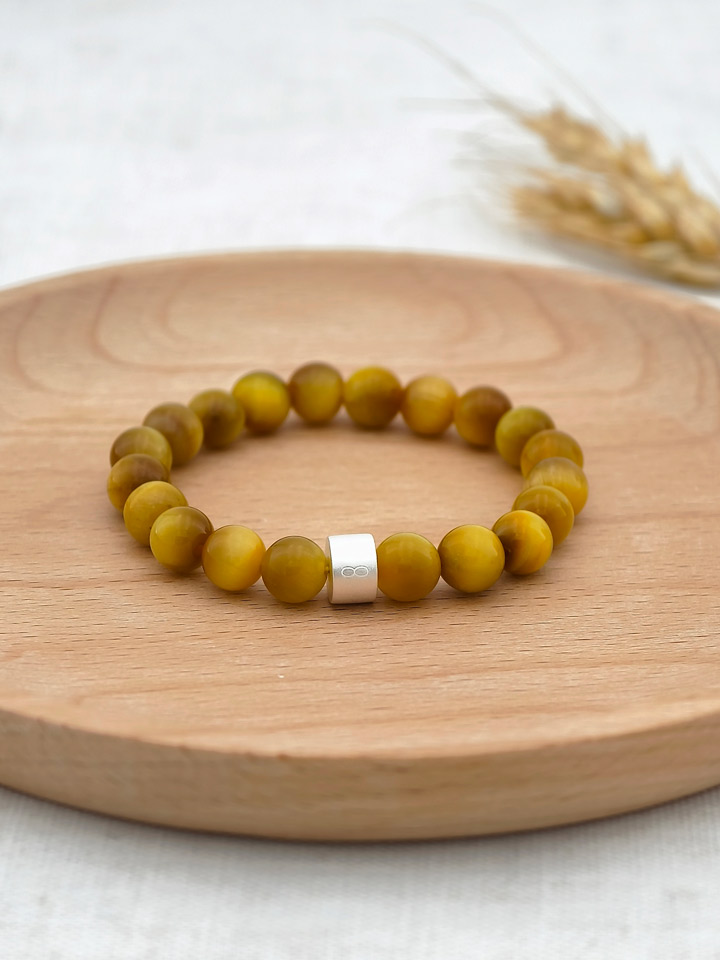Intensiv-Gold-Tigerauge-Armband mit 925er Silber Röhrchen