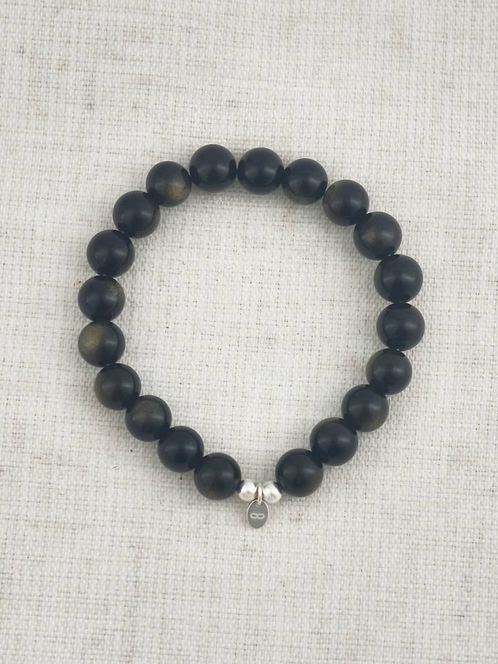 Gold Sheen Obsidian 925 Sterling Silver Energy Bracelet