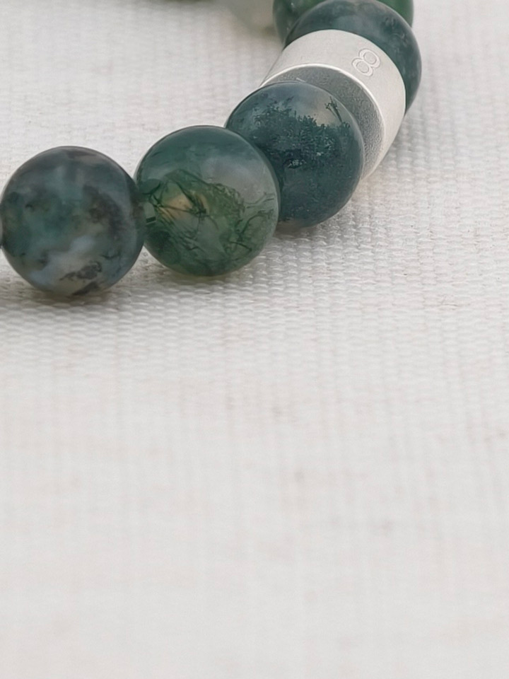Pulsera de Ágata Musgo con Tubos de Plata 925