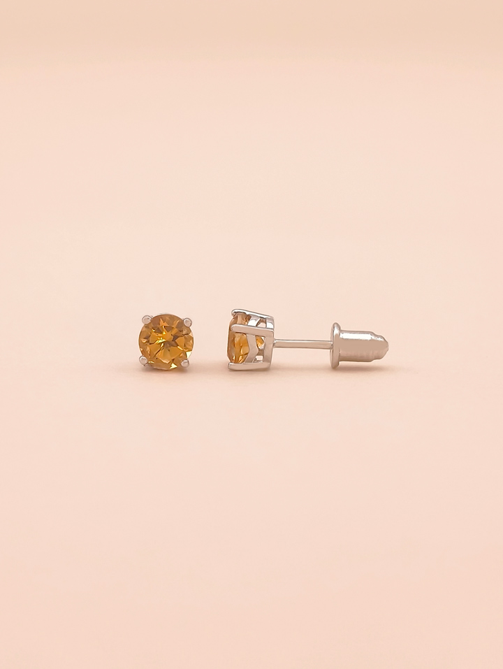 Natural Citrine 4-Prong Solitaire S925 Stud Earrings
