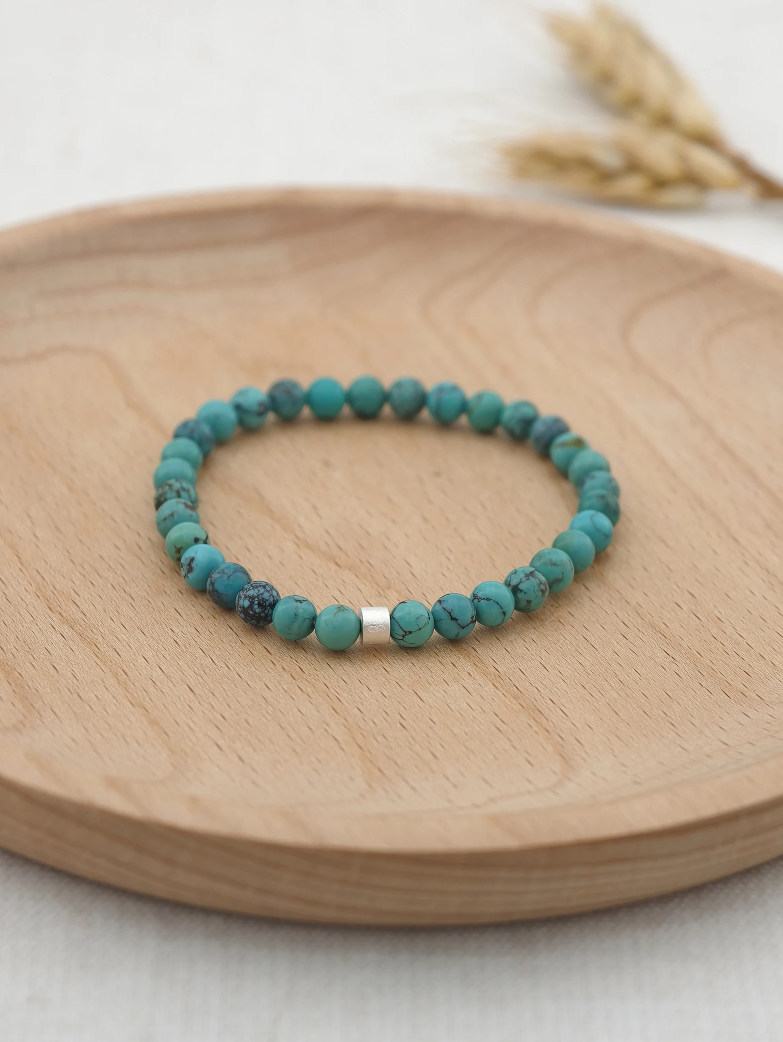 Bracelet Turquoise Toile d'Araignée avec Tubes en Argent 925
