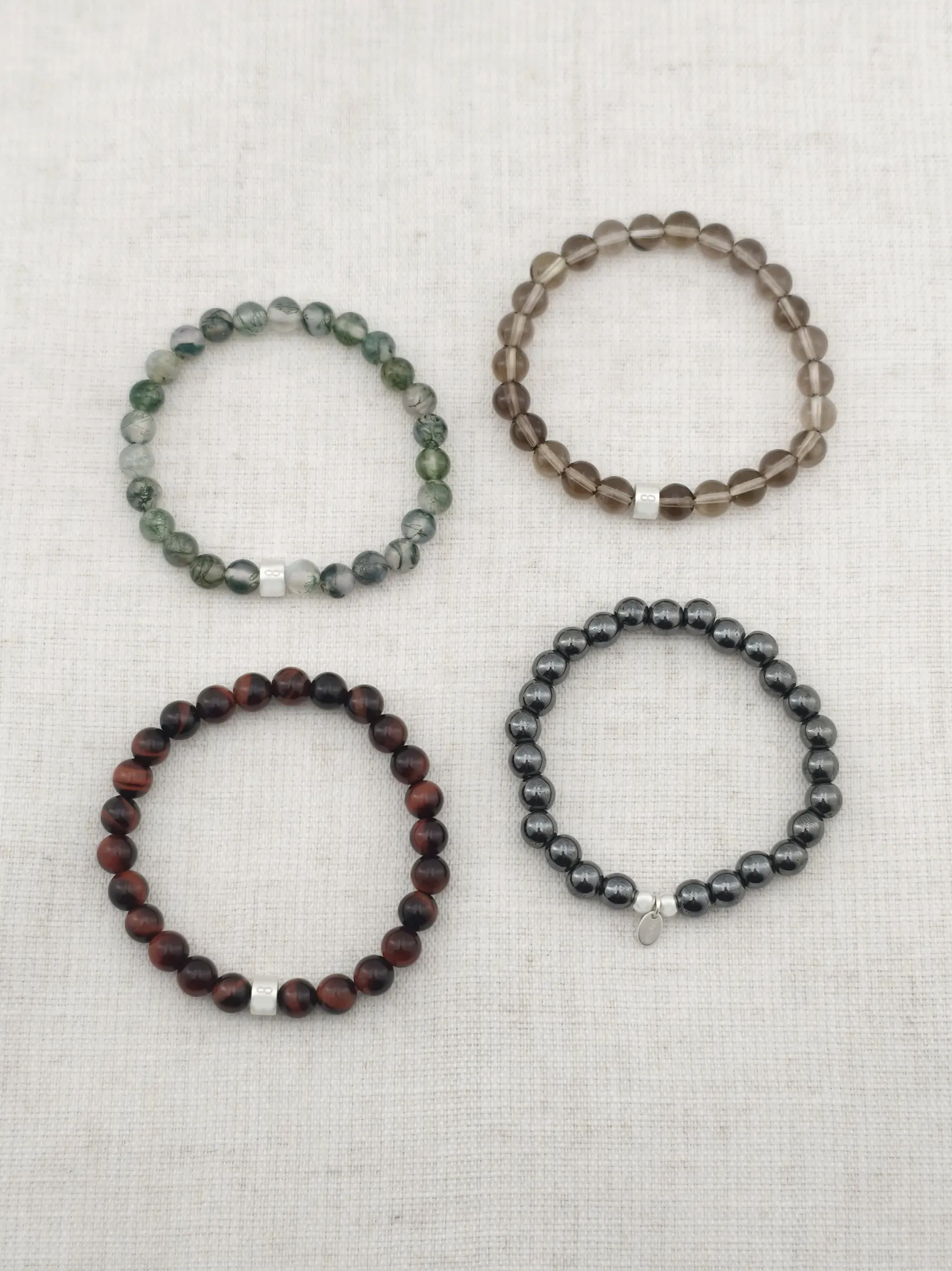 Earthy Grounding Gemstone & 925 Silver Bracelet Stack
