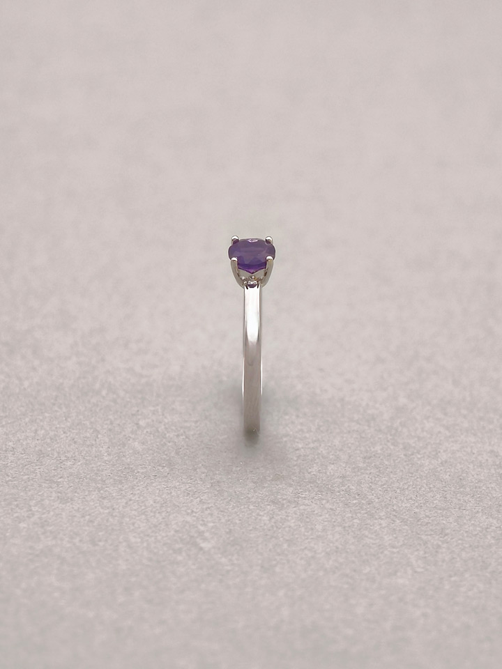 Natural Amethyst 5mm Round Solitaire 4-Prong Ring S925