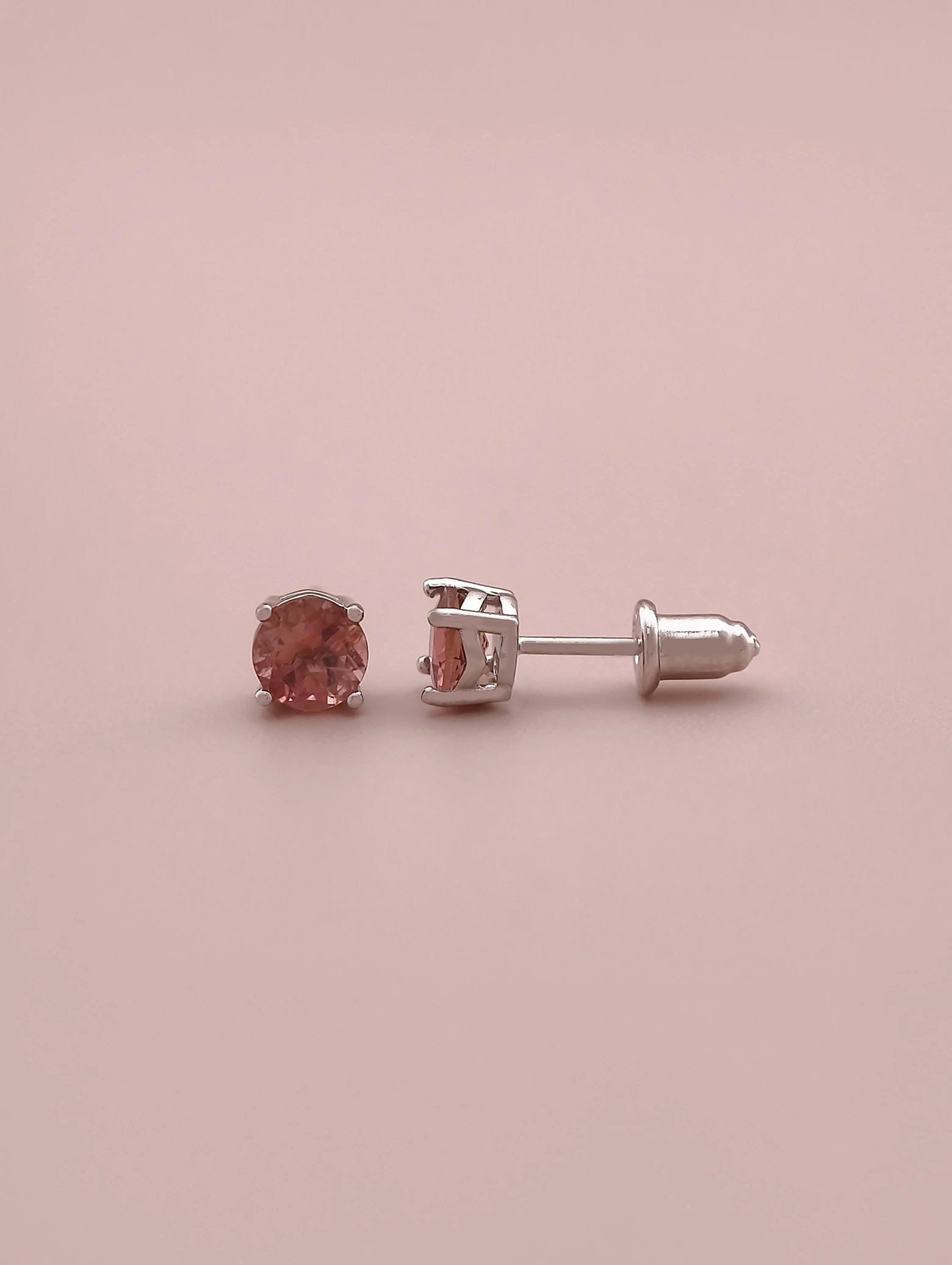 Natural Pink Tourmaline 4-Prong Solitaire S925 Stud Earrings