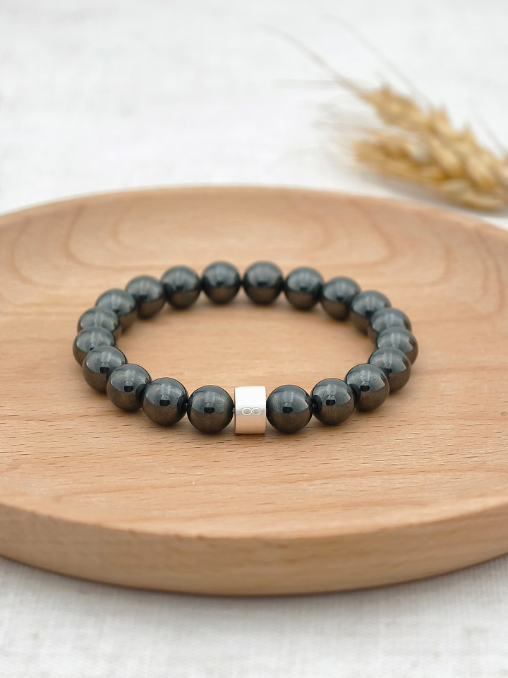 Bracelet Hématite avec Tubes en Argent 925