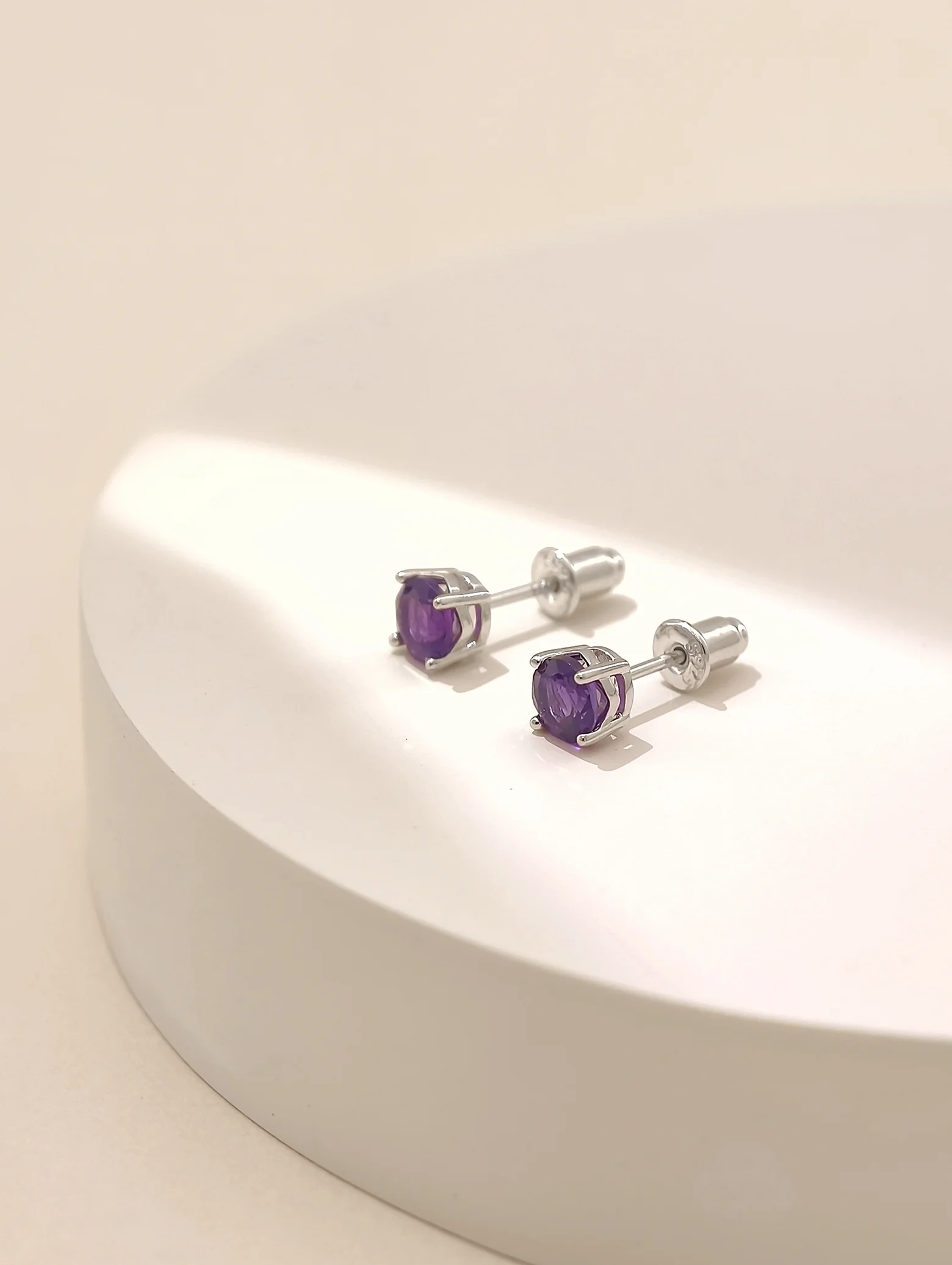 Natural Amethyst 4-Prong Solitaire S925 Stud Earrings