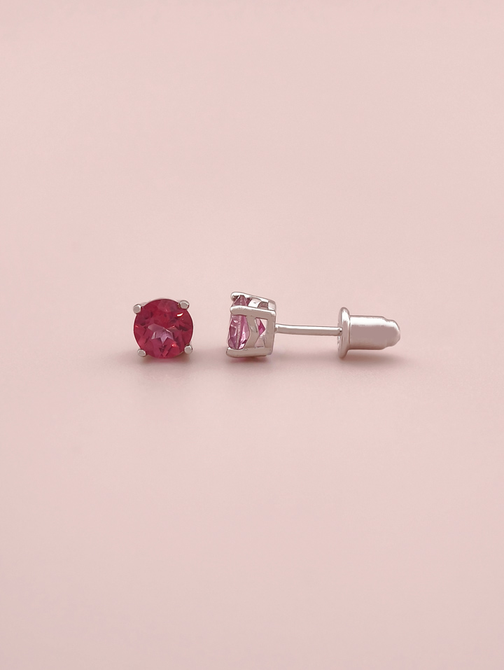 Natural Pink Topaz 4-Prong Solitaire S925 Stud Earrings
