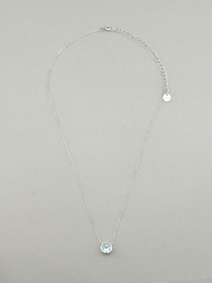 Natural Aquamarine Bezel Solitaire Pendant Necklace S925