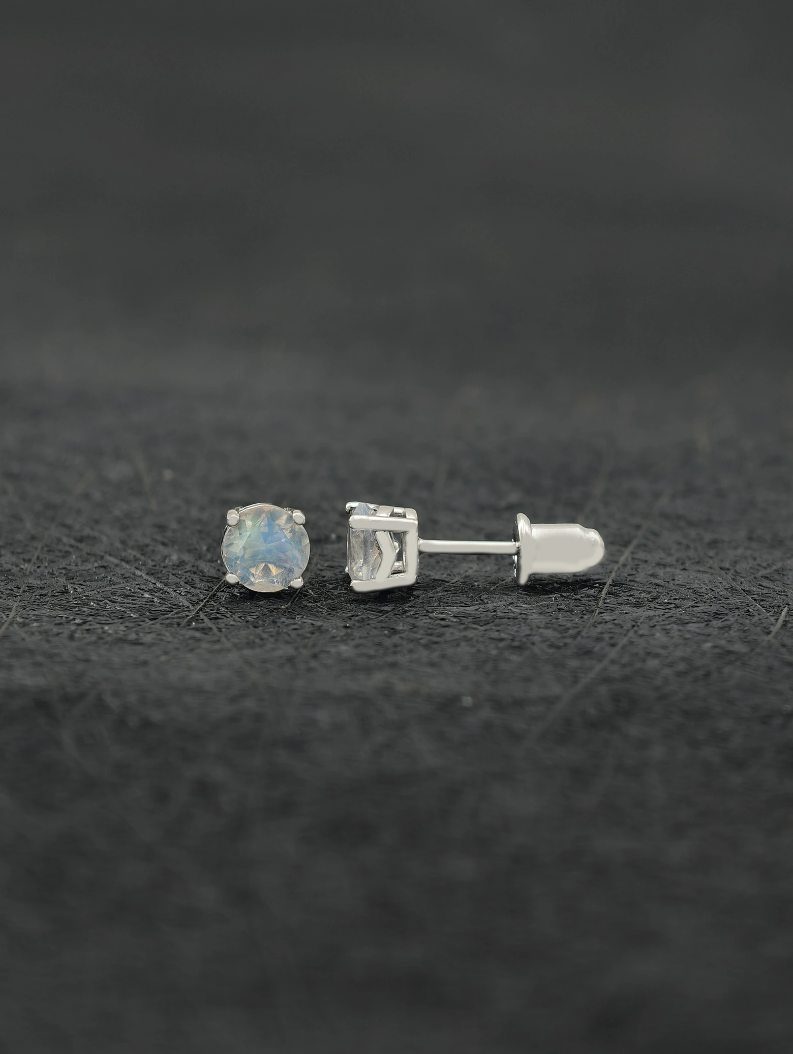 Natural Moonstone 4-Prong Solitaire S925 Stud Earrings
