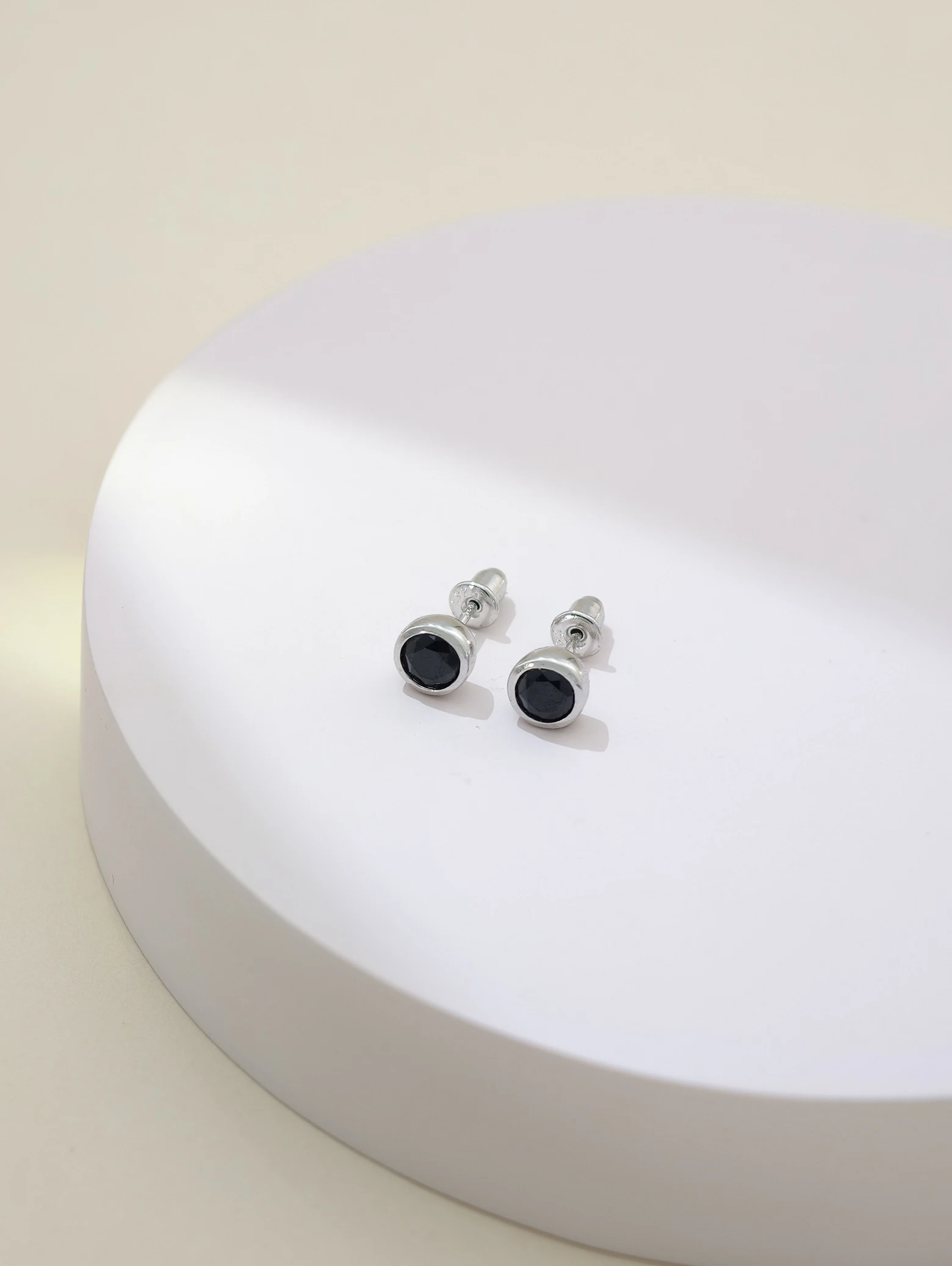 Natural Black Spinel Bezel Set Solitaire S925 Stud Earrings