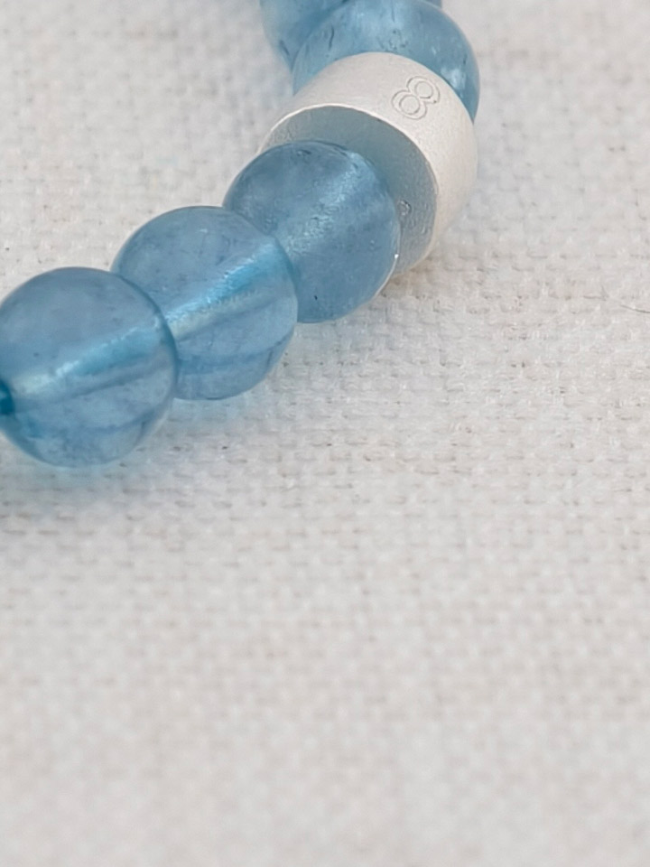 Pulsera de Aguamarina Azul Profundo con Tubos de Plata 925