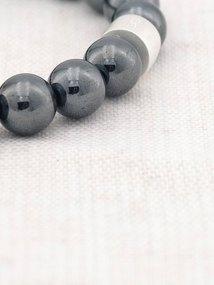 Bracelet Hématite avec Tubes en Argent 925