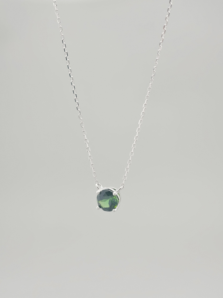 Natural Green Tourmaline 4-Prong Solitaire Pendant Necklace S925