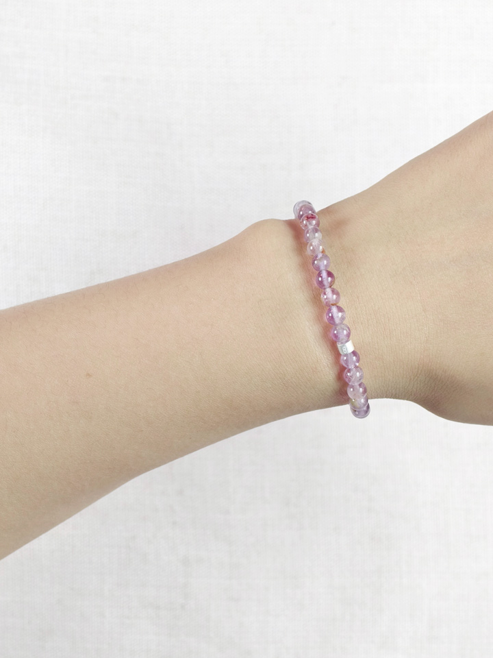 Pulsera de Cuarzo Fantasma Púrpura con Tubos de Plata 925