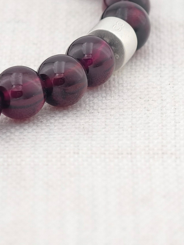 Premium Rhodolite Garnet Energy Bracelet with 925 Silver Tubes