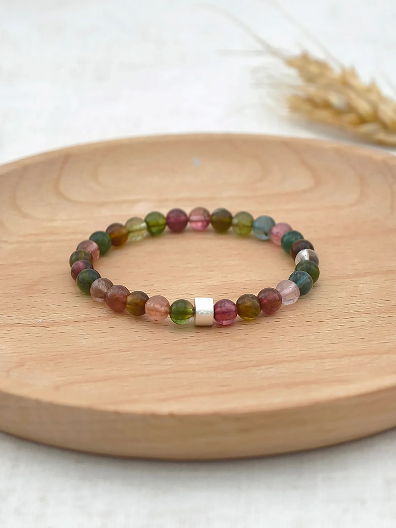 Rainbow Tourmaline Energy Bracelet with 925 Silver Tubes
