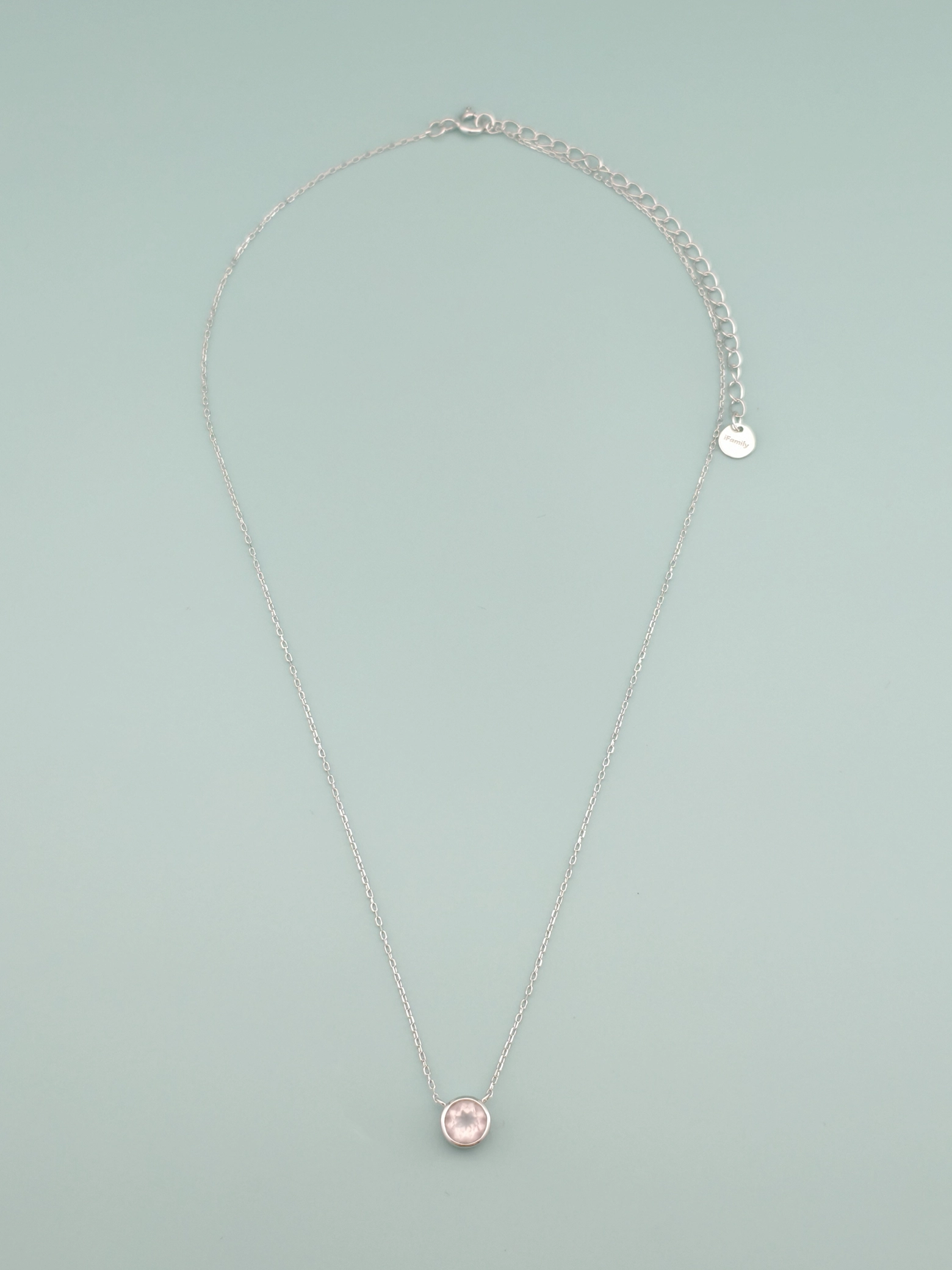 Collar Colgante Solitario Cuarzo Rosa Natural Engaste Bisel Plata 925