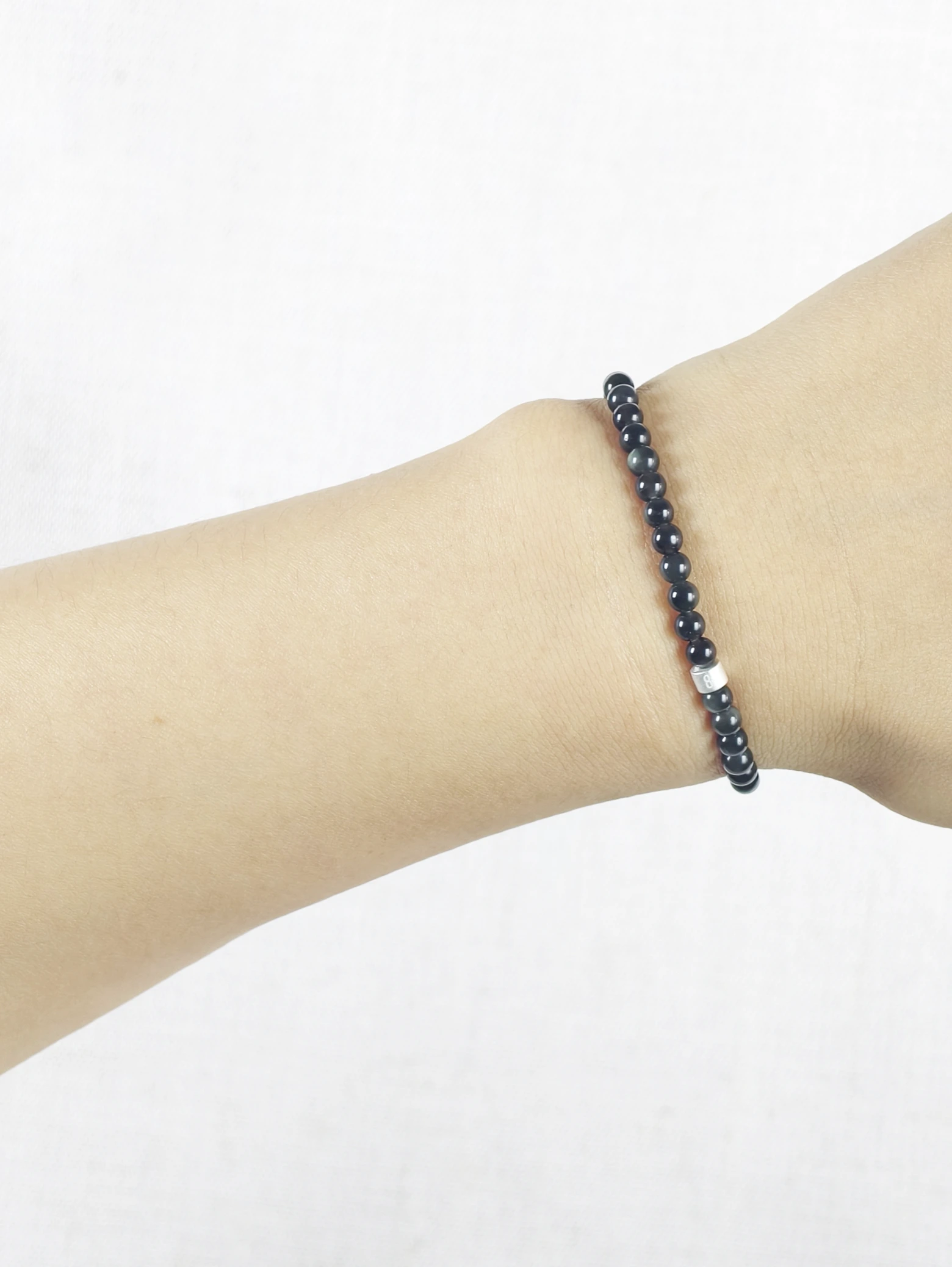 Regenbogenobsidian-Armband mit 925er Silber Röhrchen