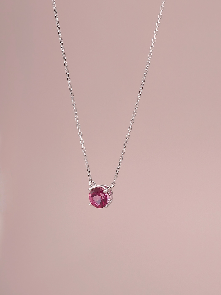 Collar Colgante Solitario Topacio Rosa Natural 4 Garras Plata 925