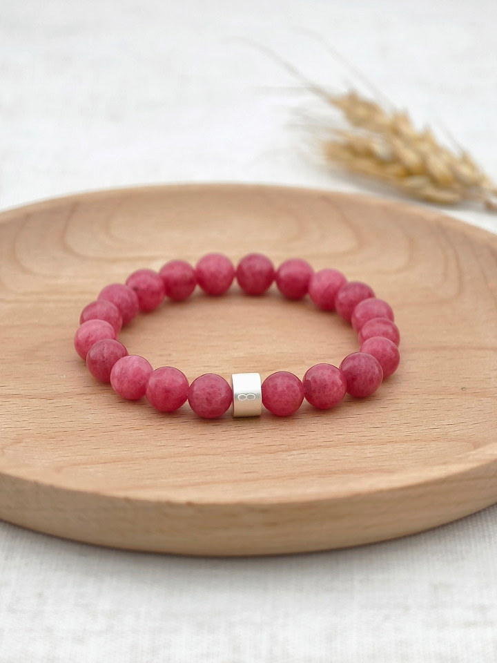 Bracelet Rhodonite avec Tubes en Argent 925