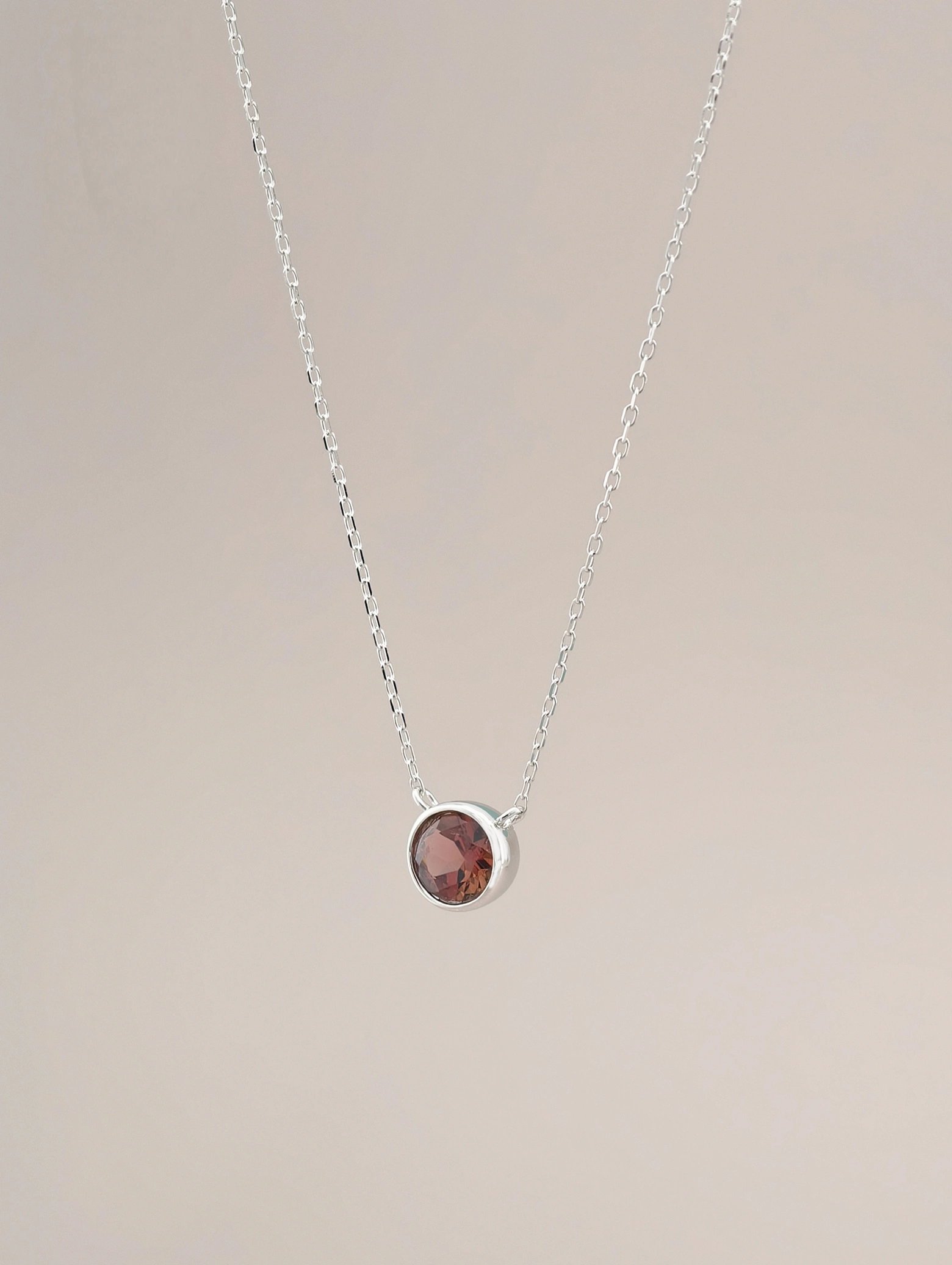 Natural Pink Tourmaline Bezel Solitaire Pendant Necklace S925