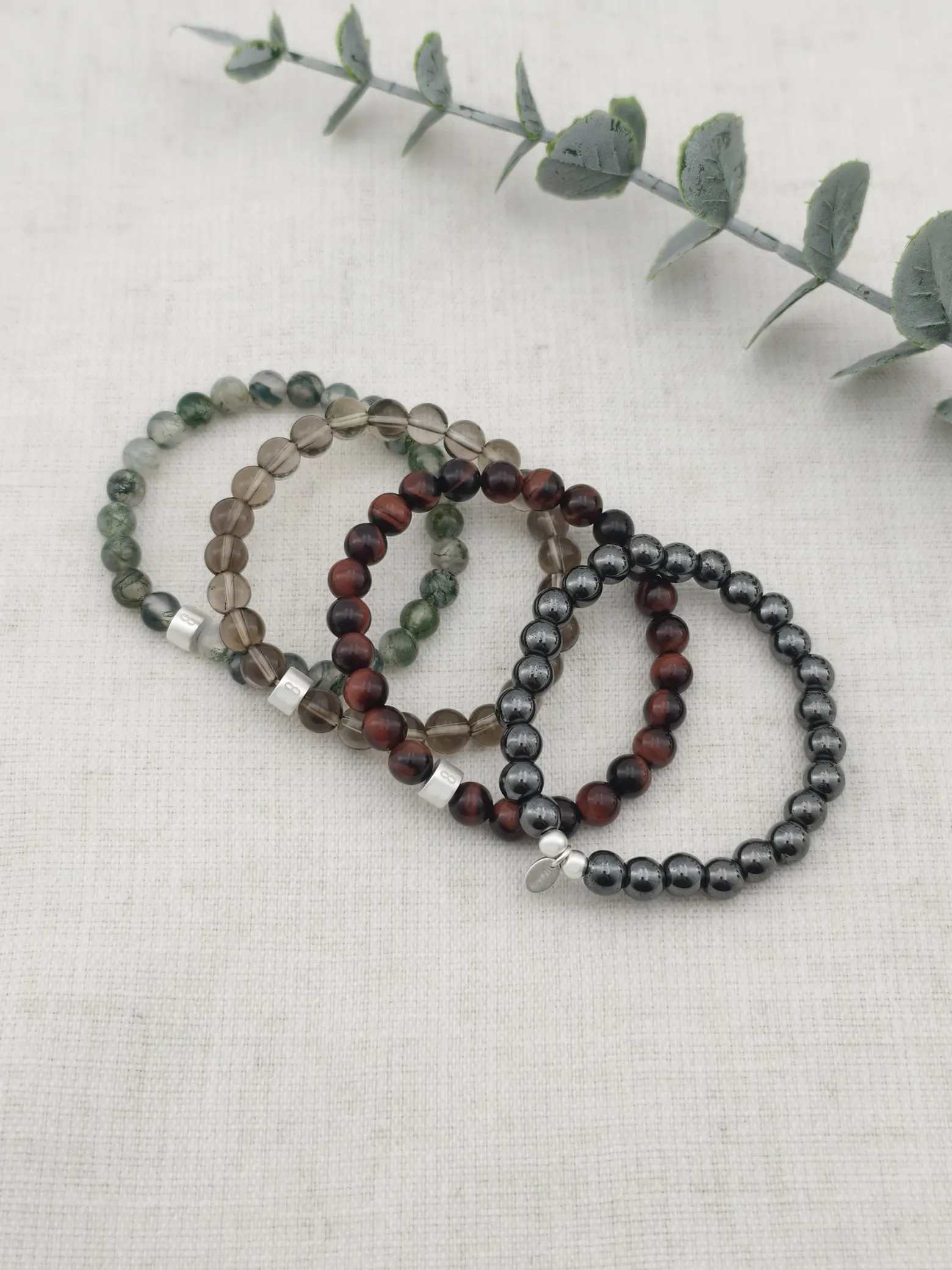 Earthy Grounding Gemstone & 925 Silver Bracelet Stack