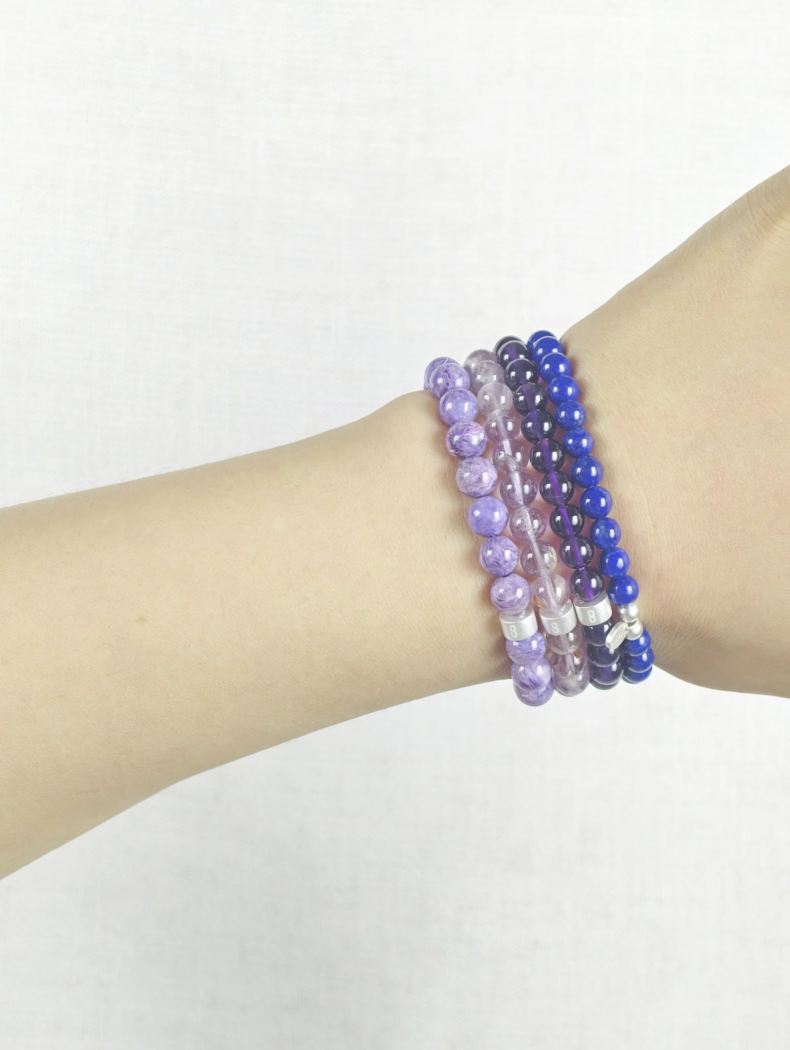 Deep Insight Gemstone & 925 Silver Bracelet Stack