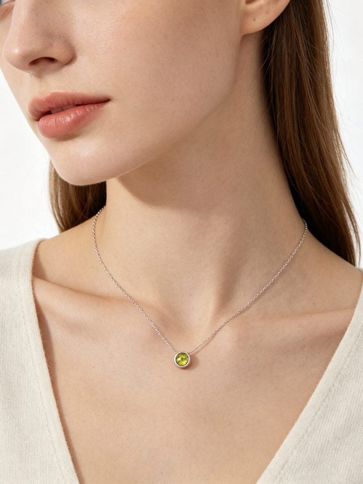 Collar Colgante Solitario Peridoto Natural Engaste Bisel Plata 925