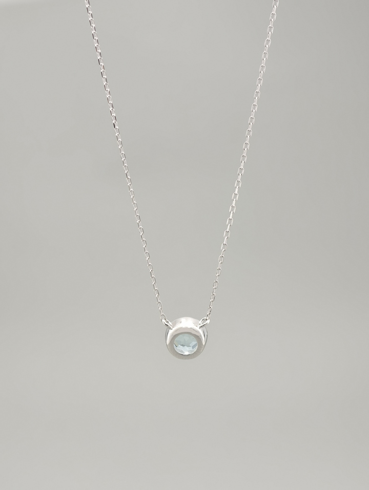 Natural Aquamarine Bezel Solitaire Pendant Necklace S925