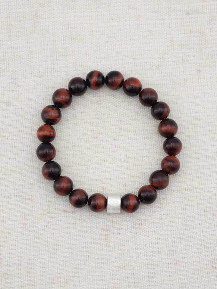 Rot-Tigerauge-Armband mit 925er Silber Röhrchen