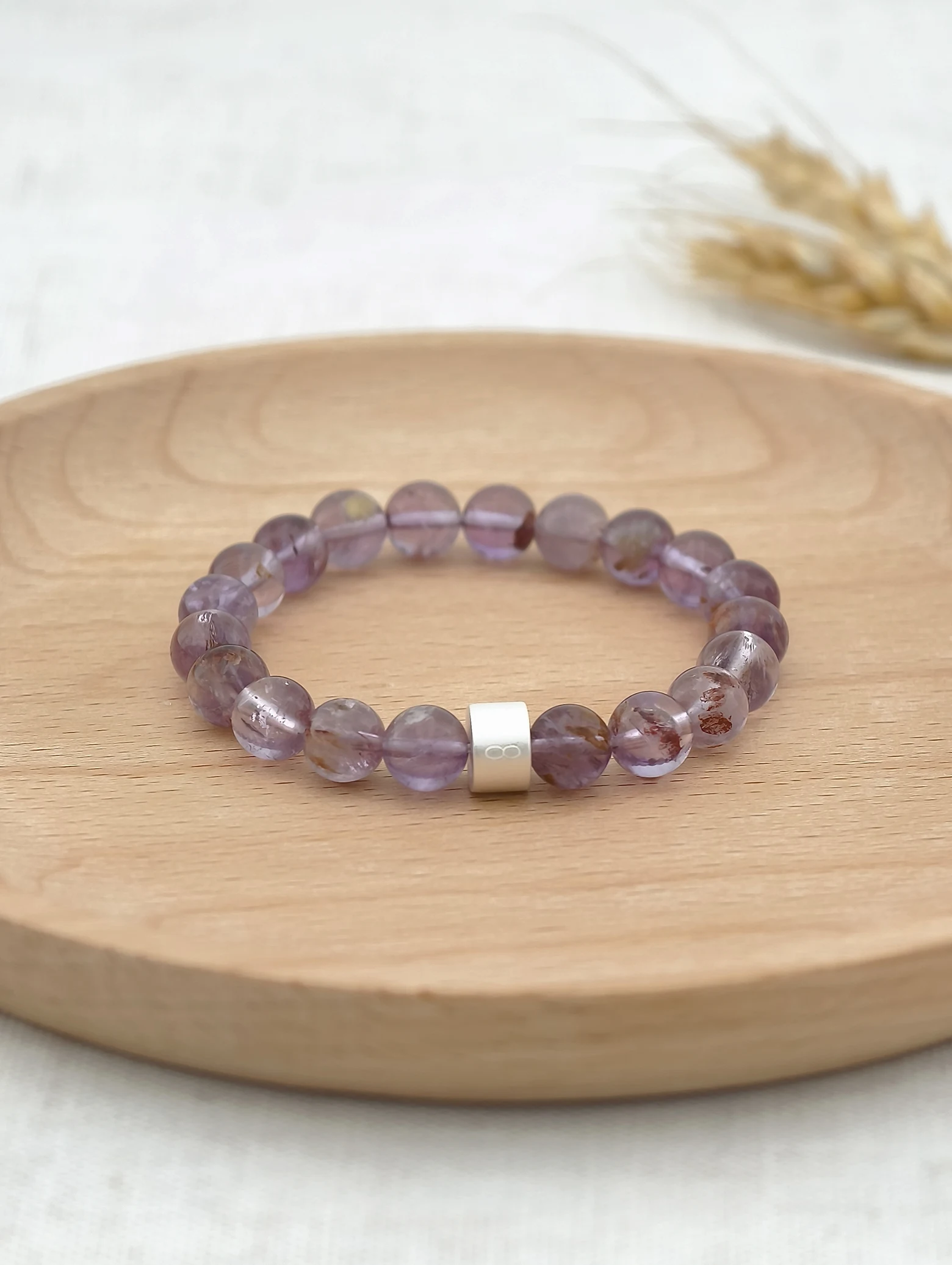 Pulsera de Cuarzo Fantasma Púrpura con Tubos de Plata 925