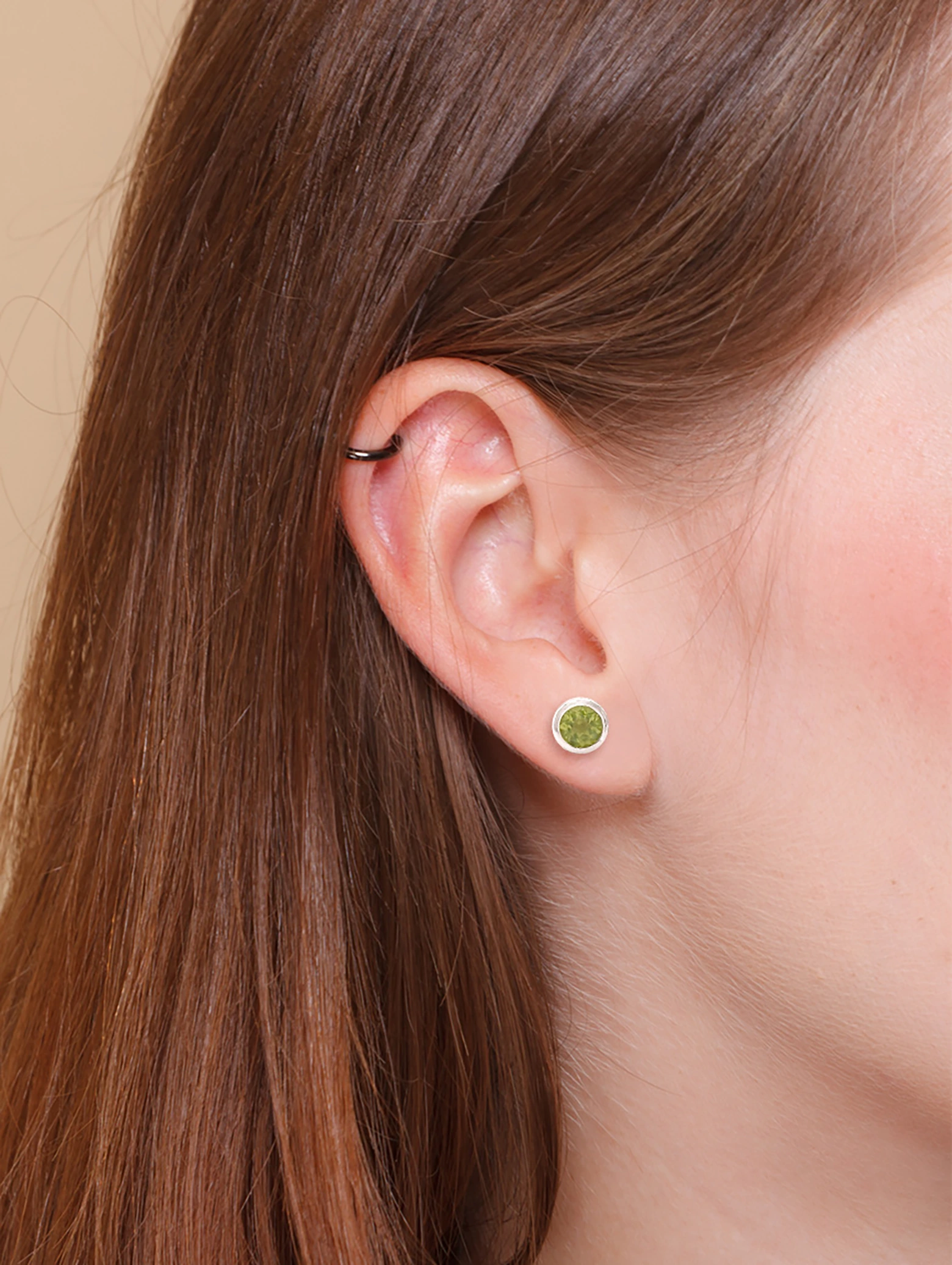 Natural Peridot Bezel Set Solitaire S925 Stud Earrings