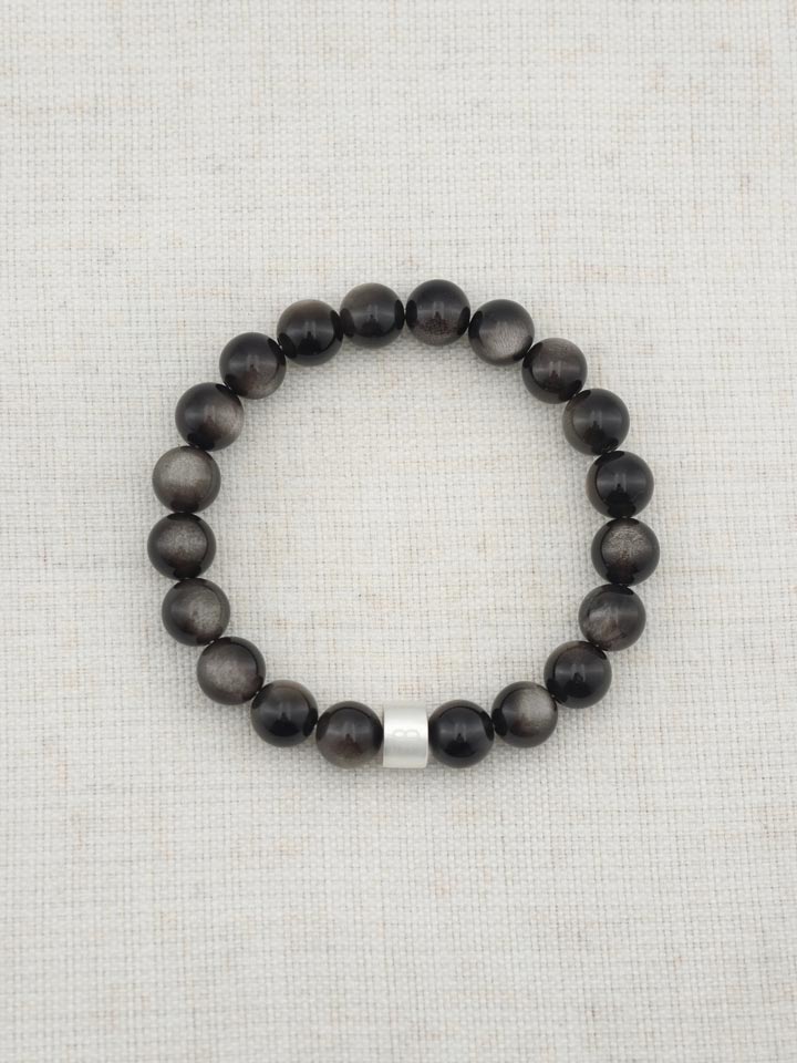 Silberglanz-Obsidian-Armband mit 925er Silber Röhrchen