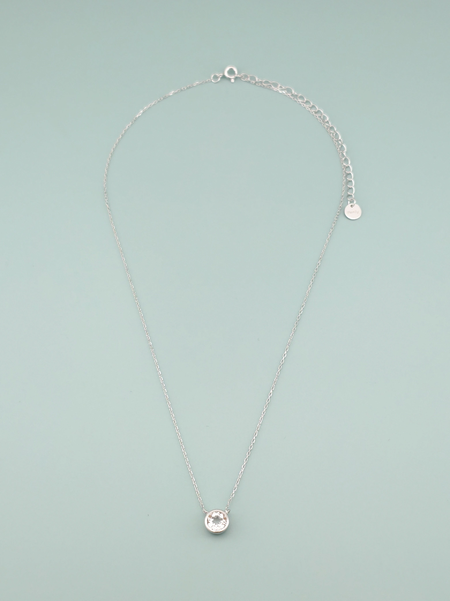 Collar Colgante Solitario Cuarzo Transparente Natural Engaste Bisel Plata 925