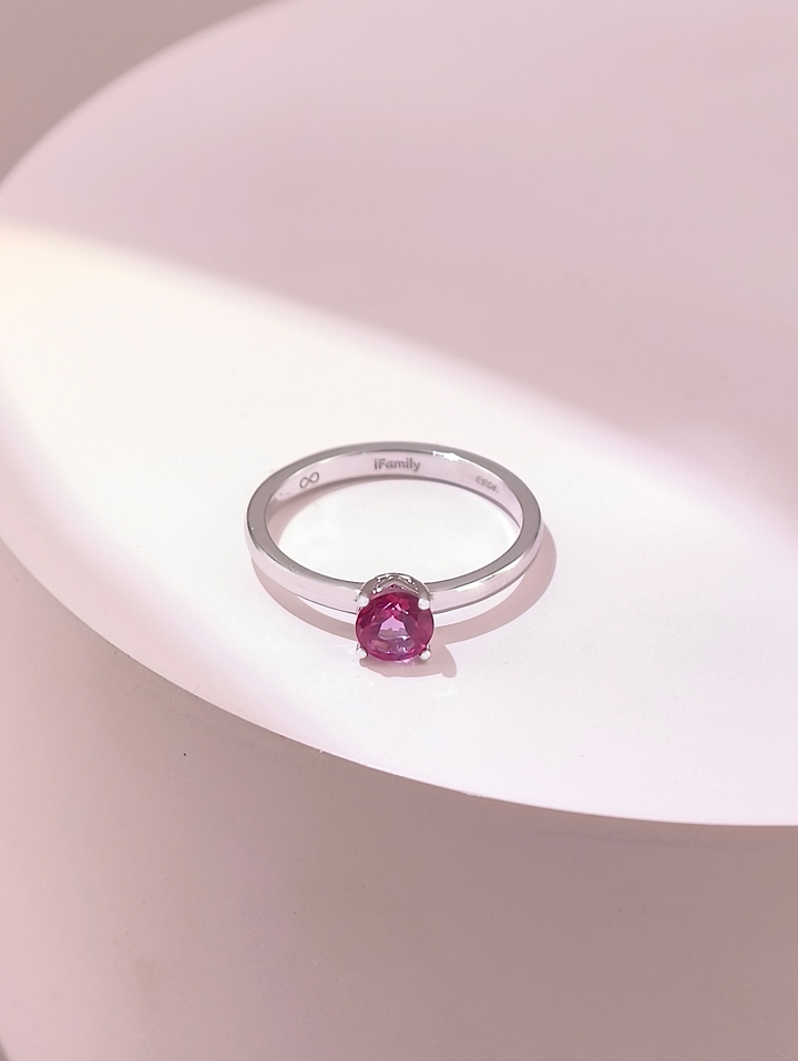 Natürlicher Rosa Topas Runder 5 mm Solitär 4-Krappen Ring S925