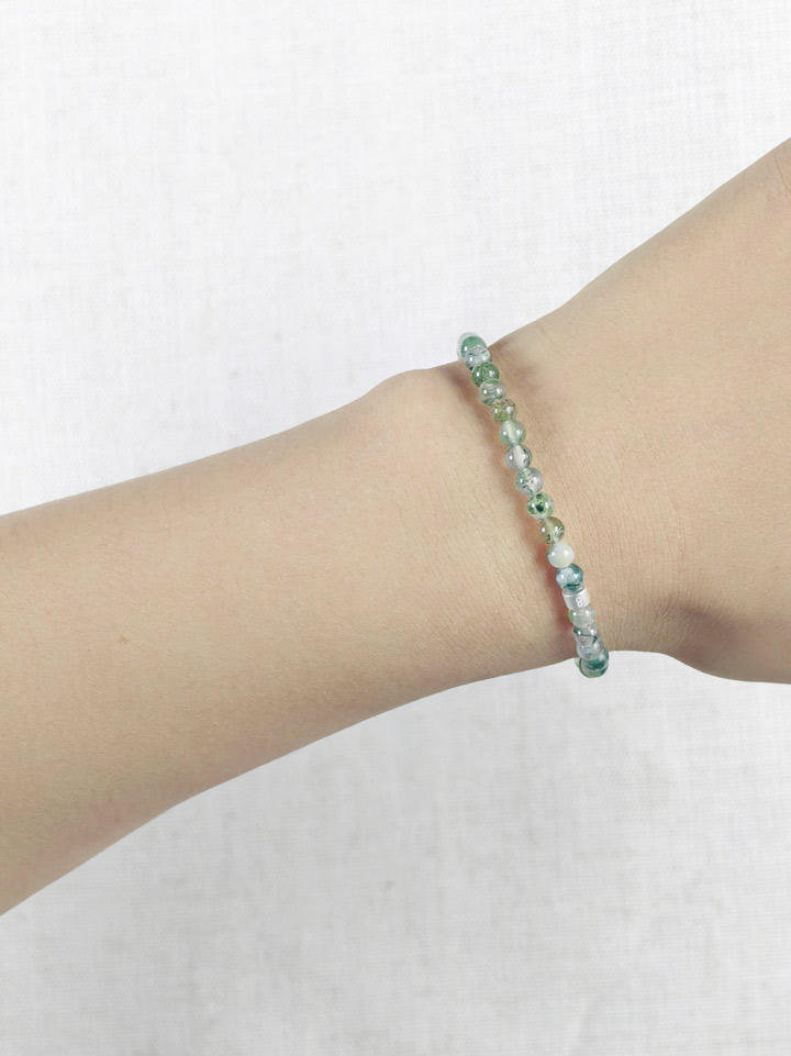 Pulsera de Ágata Musgo con Tubos de Plata 925