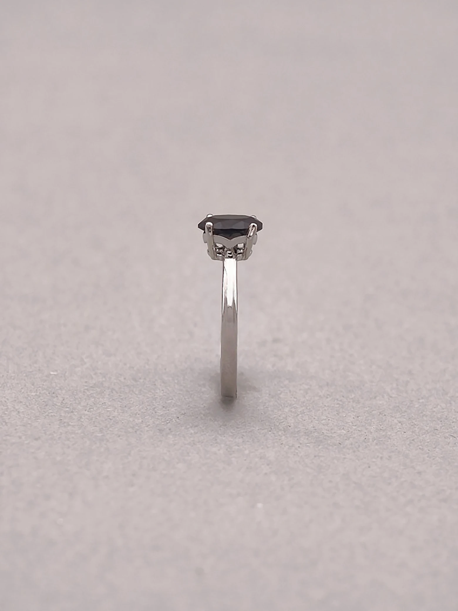 Natural Black Spinel 6x8mm Oval Solitaire 4-Prong Ring S925