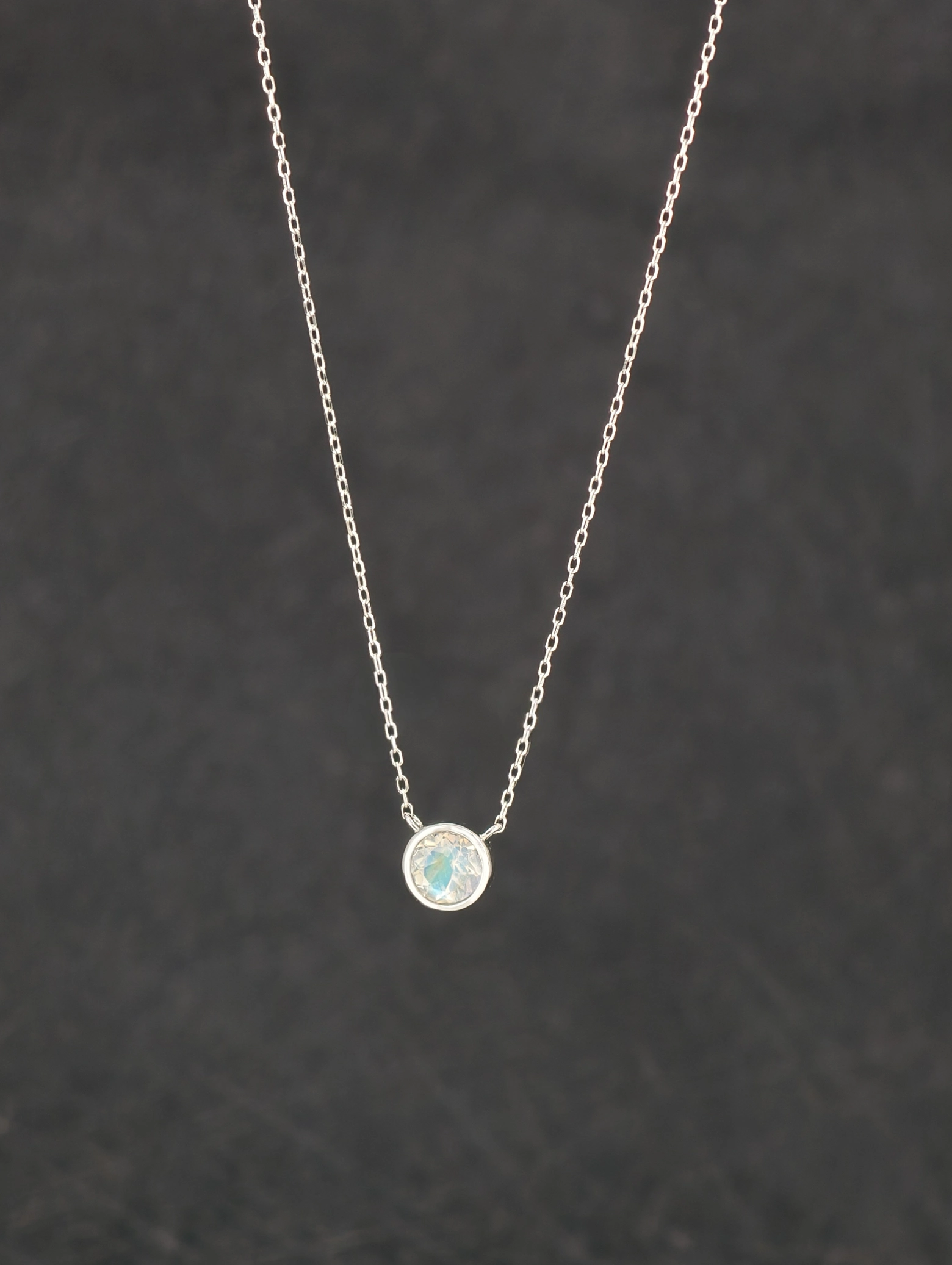 Collar Colgante Solitario Piedra Lunar Natural Engaste Bisel Plata 925
