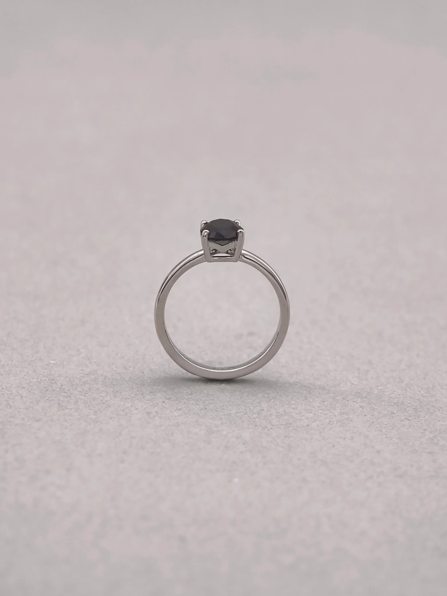 Natural Black Spinel 6x8mm Oval Solitaire 4-Prong Ring S925