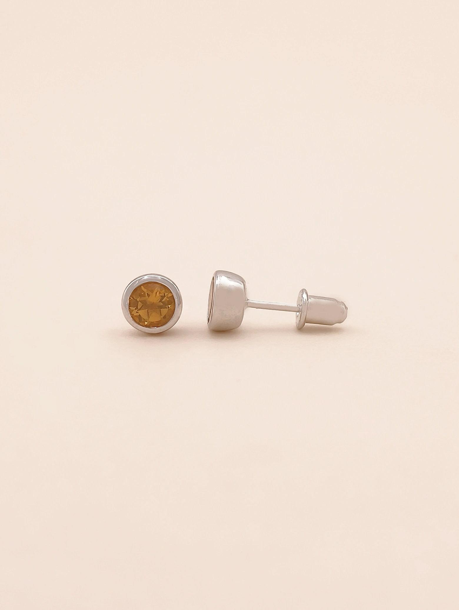 Natural Citrine Bezel Set Solitaire S925 Stud Earrings