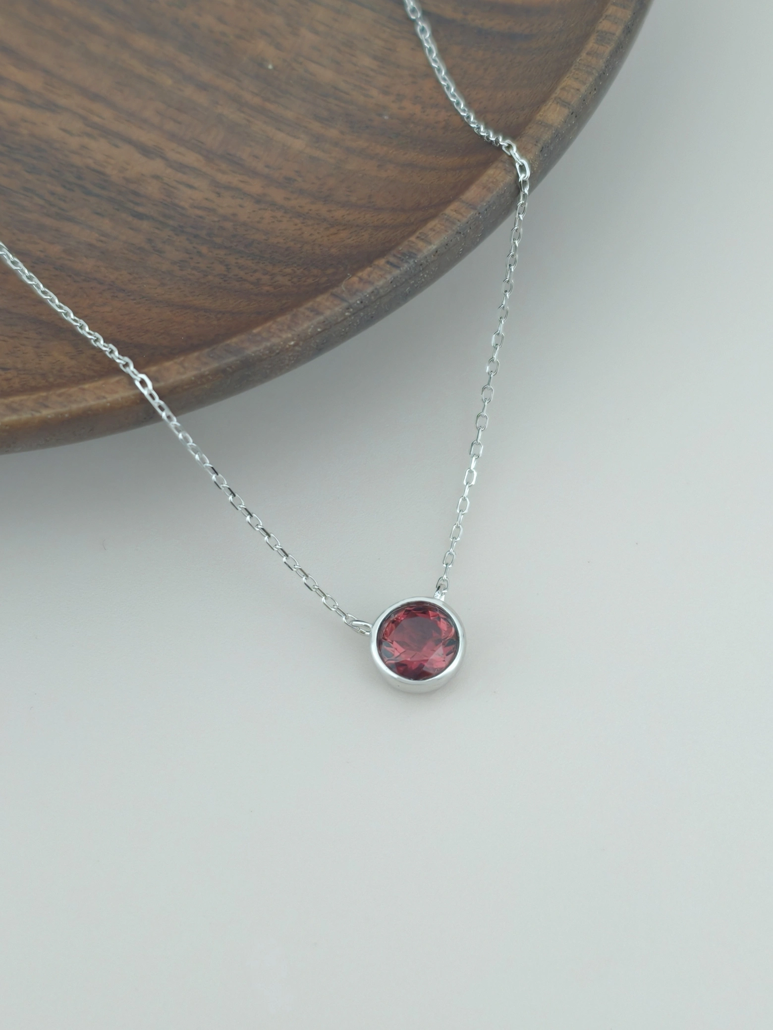 Natural Pink Tourmaline Bezel Solitaire Pendant Necklace S925
