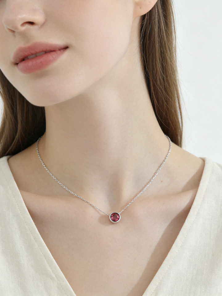 Natural Pink Tourmaline Bezel Solitaire Pendant Necklace S925