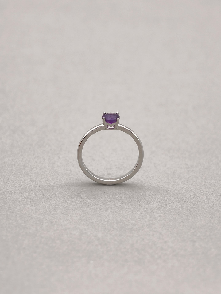 Natural Amethyst 5mm Round Solitaire 4-Prong Ring S925