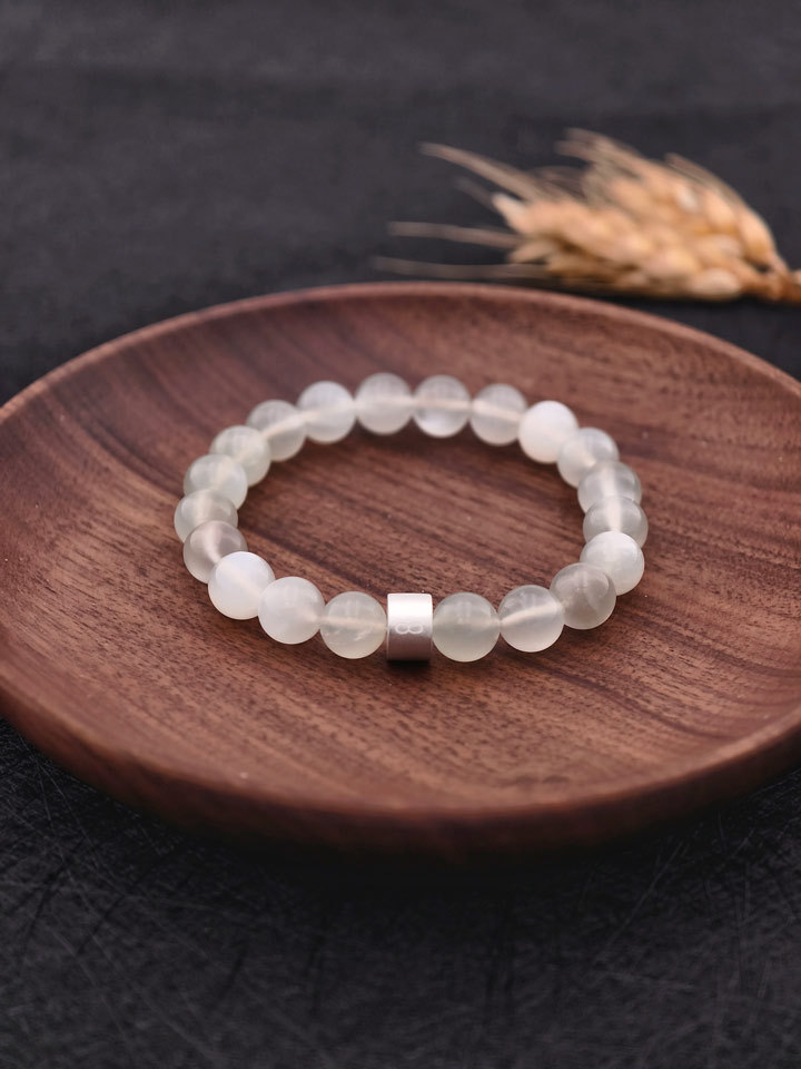 Pulsera de Piedra Luna Arcoíris con Destello Blanco y Tubos de Plata 925