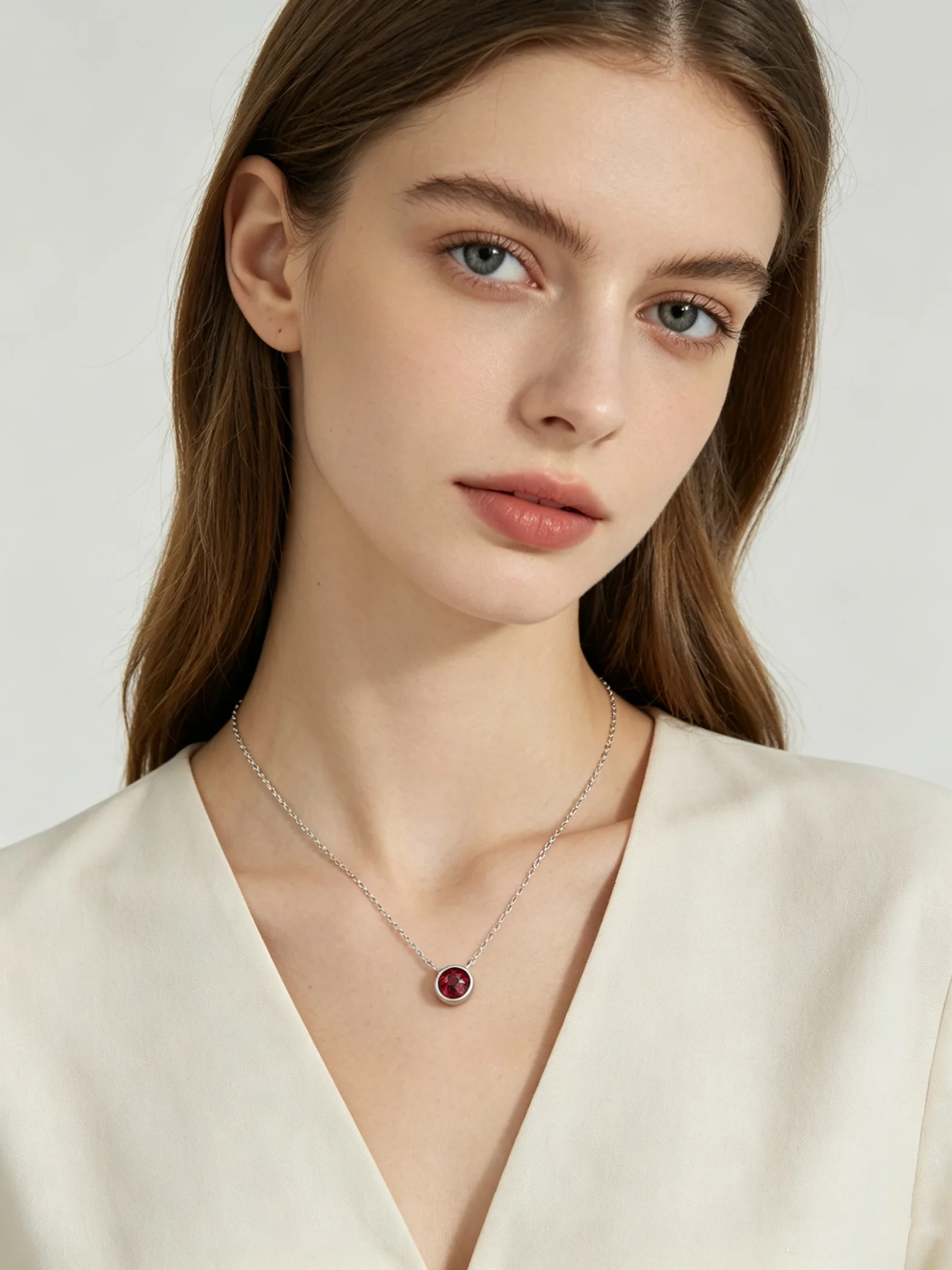 Natural Pyrope Garnet Bezel Solitaire Pendant Necklace S925
