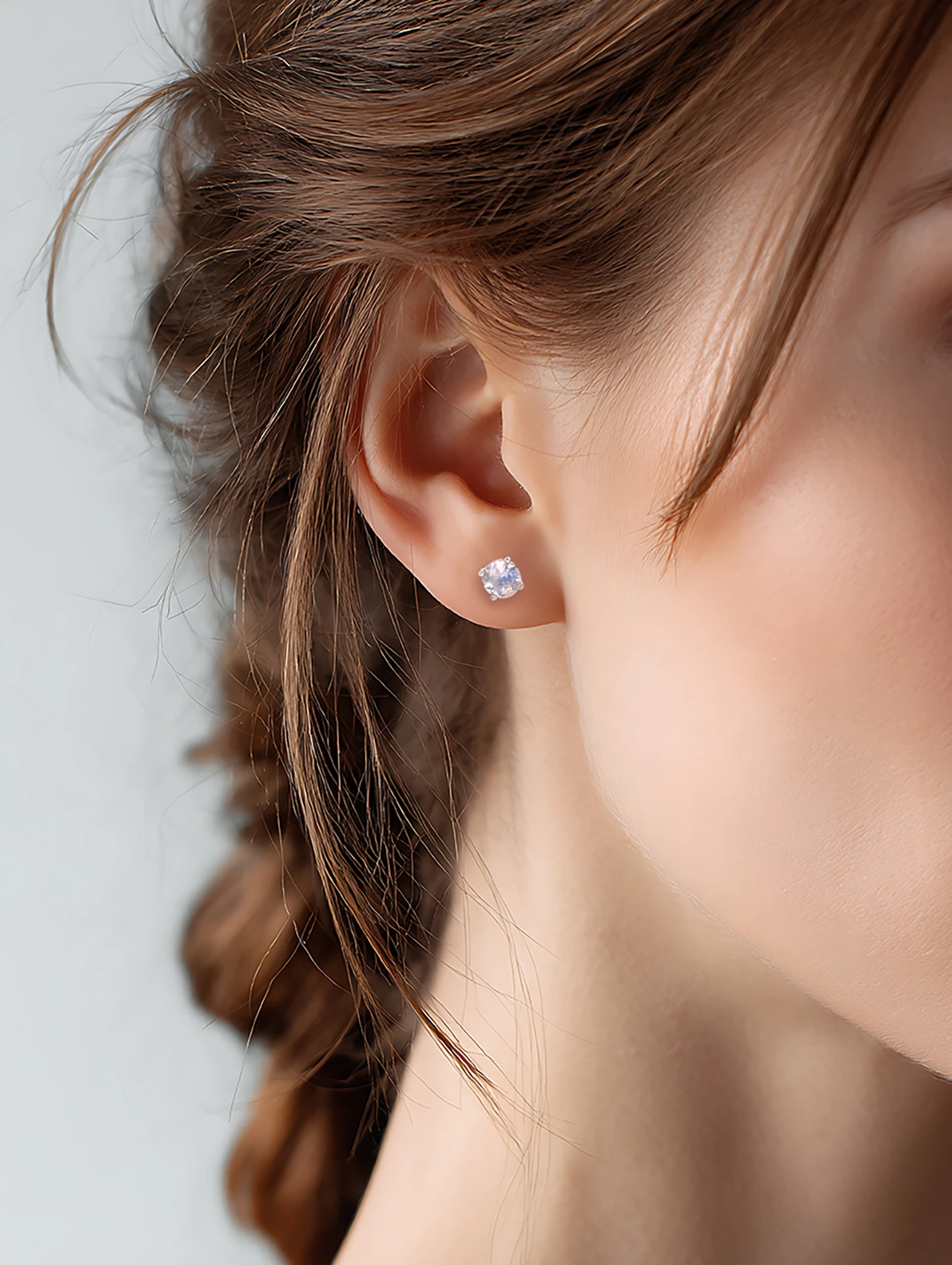 Natural Moonstone 4-Prong Solitaire S925 Stud Earrings