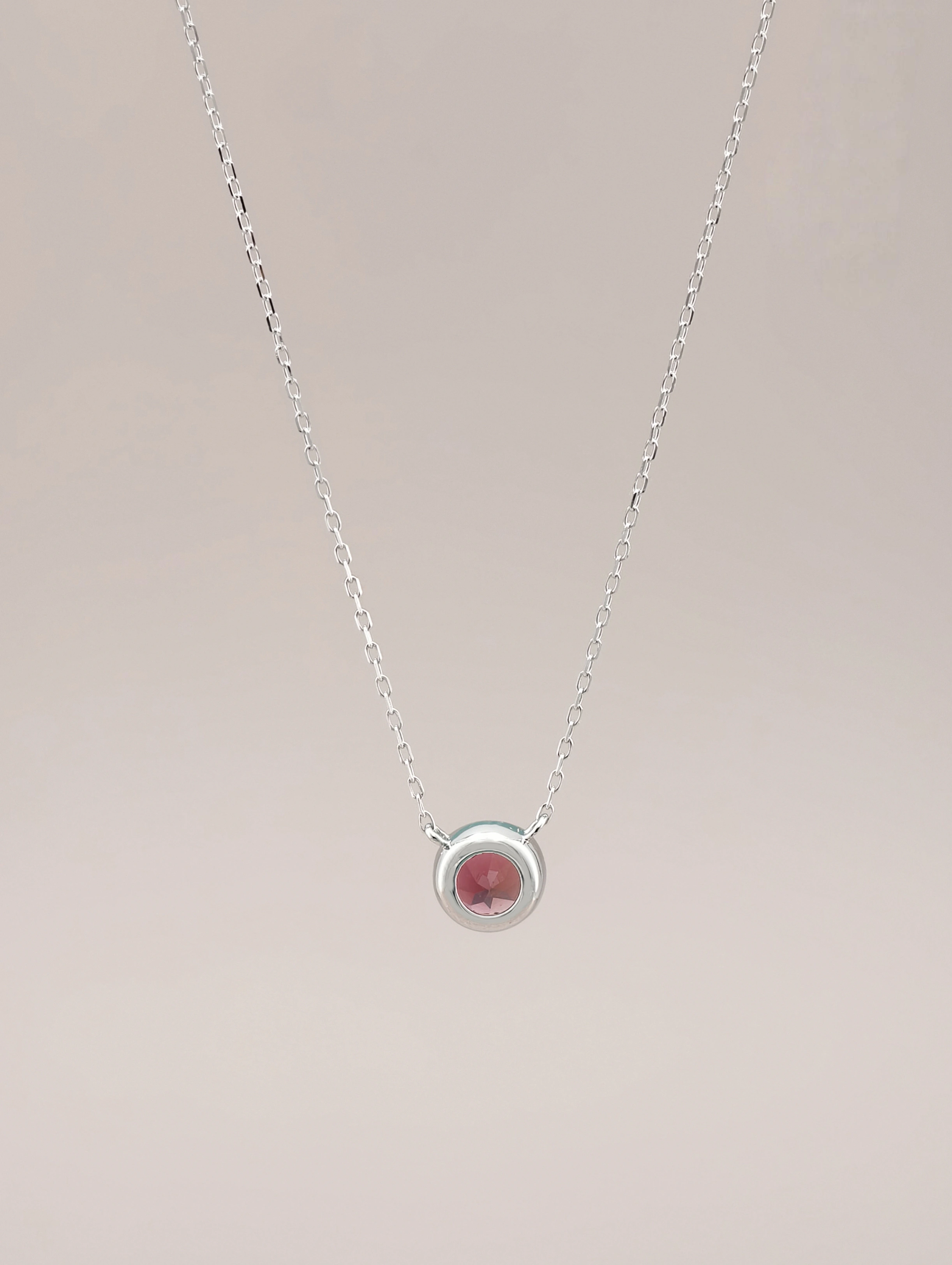 Natural Pink Tourmaline Bezel Solitaire Pendant Necklace S925