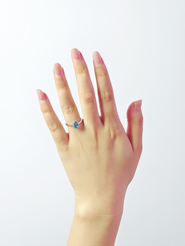 Natural Blue Topaz 6x8mm Oval Solitaire 4-Prong Ring S925