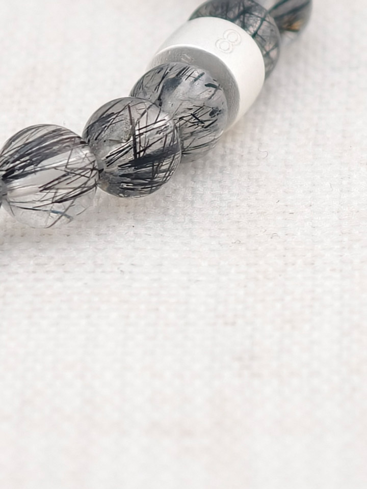 Schwarz-Rutilquarz-Armband mit 925er Silber Röhrchen